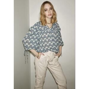 Melissa Nepton Blouse Boho Flowy Geometric Print 3/4 Sleeves Women’s Size Medium